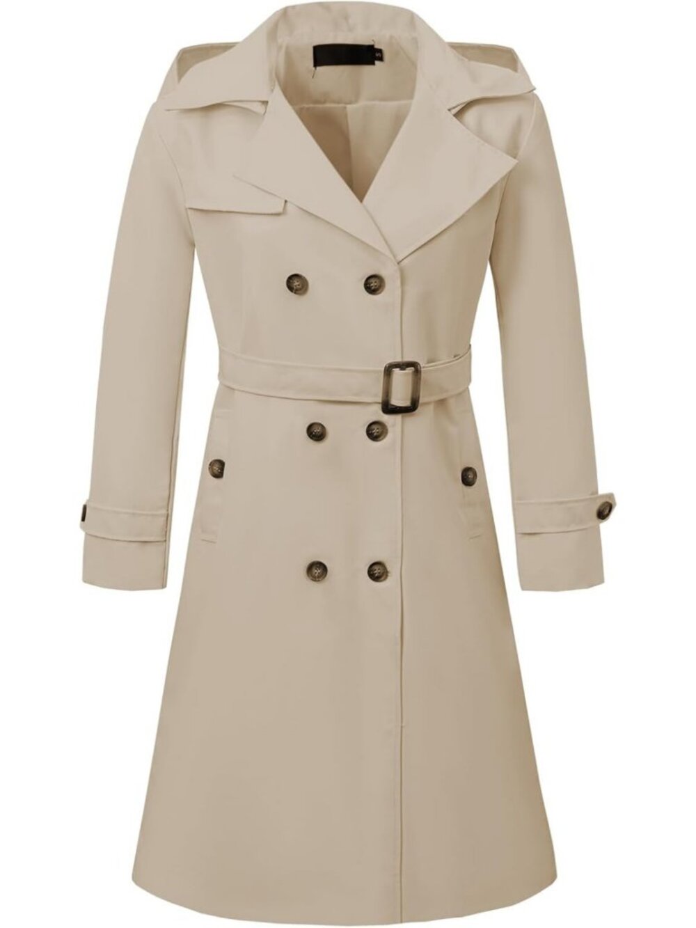 Chic Women's Long Trench Coat - Double Breasted, Belted, Slim Fit, Detachable